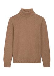 Men's camel turtleneck sweater SWEMT-0209-1D(Z26), front view of the product on a white background.