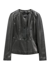 Black short women's leather jacket KURDS-0642-99(Z26) - front product view, on white background.