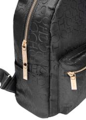 Black women's backpack with monogram TOREN-0280A-99(W25), close-up of detail on white background.