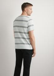 Men's striped cotton t-shirt TSHMT-0143-00(W26), back view of the product on the model. Half of the silhouette visible.