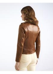 Women's waisted brown leather jacket KURDS-0366-1103(W22)-06