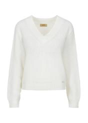 Cream V-neck sweater for women SWEDT-0162-12(Z23)-04