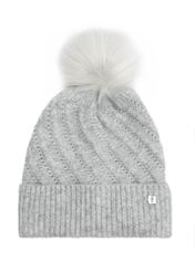 Gray women's hat with pompom CZADT-0219-91(Z25), front product view on white background.