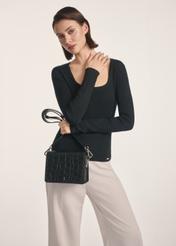 Black croco leather handbag TORES-1176-99(Z25), product view on a model, half of the silhouette visible.