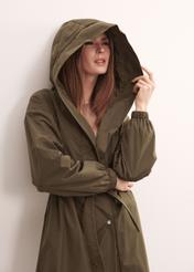 Khaki women's hooded coat KURDT-0443-55(W23)-03