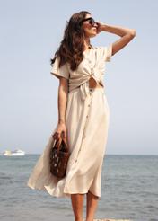 Beige women's linen shirt KOSDT-0179-81(W25)