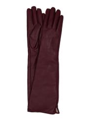 Long leather burgundy women's gloves REKDS-0088-4D(Z26), front product view on white background.