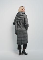 Woolen gray women's coat in a check pattern PLADT-0056-91(Z24)-04