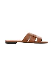 Women's camel flip-flops with braid BUTYD-0904D-1D(W26), side view of the product on a white background.