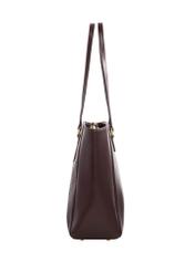 Women's burgundy shopper bag with monogram TOREC-1291-4P(Z26), product view from the side on a white background.