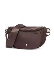 Dark brown fabric women's waist bag TOREN-0356-1I(Z26), front view of the product on a white background.