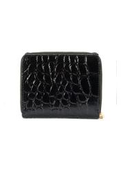 Small leather black women's croco wallet PORES-0957-99(W25), back view of the product on a white background.