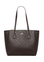 Brown women's shopper bag with monogram TOREC-1291-1I(Z26), product view from the front on a white background.