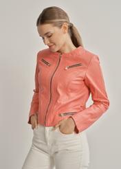 Pink leather jacket for women with zippers KURDS-0419-1309(W23)-02