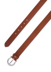 Cognac-colored women's leather belt PASDS-0274-1F(Z26), top view of the product on a white background.