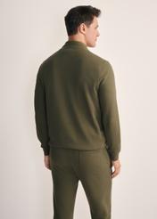 Men's khaki sweatshirt without hood BLZMT-0067-55(Z25), back view of the product on the model. Half of the silhouette visible.