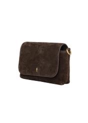 Women's suede messenger bag in brown color TORES-1388-1I(Z26), diagonal product view on a white background.