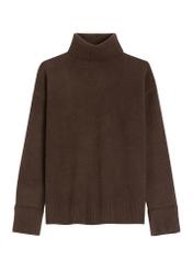 Women's dark brown wool blend turtleneck SWEDT-0249-1I(Z26), front product view on white background.