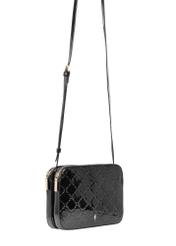 Black patent leather women's messenger bag TOREC-0205F-97(Z25), product view with strap on white background.