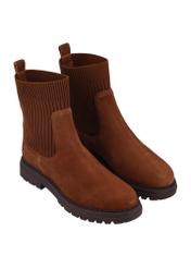 Light brown suede women's Chelsea boots BUTYD-1194-1G(Z26), diagonal product view, on a white background.