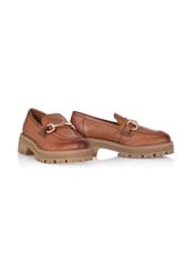 Brown leather women's loafers on the platform BUTYD-1098-87(Z24)-04