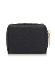 Small black women's wallet with monogram POREC-0349A-9P(Z26) back view of the product on a white background.
