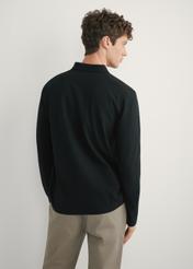 Men's black longsleeve with collar LSLMT-0011-99(W26), back view of the product on the model. Half of the silhouette visible.