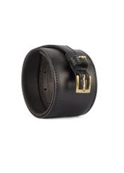 Black leather women's belt PASDS-0331-99(Z25), product view rolled up on white background.-02