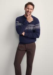 Navy blue men's sweater SWEMT-0177-68(Z25), front view of the product on the model. Half of the silhouette visible.