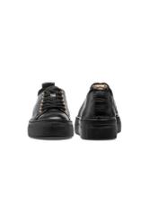 Women's high black leather sneakers BUTYD-1062-99(W26) - front and back product view, on a white background.