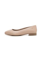 Women's dark beige leather ballet flats BUTYD-1049A-82(Z25), side product view on white background.