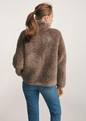 Women's gray fur coat FUTDP-0021C-9B(Z26), back view of the product on the model. Half of the silhouette visible.