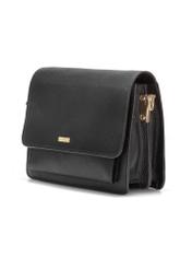 Black leather messenger bag TORES-1182-99(Z25), diagonal view of the product on a white background.