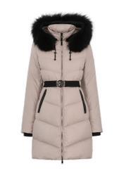 Beige women's jacket with fur KURDT-0465-81(Z23)-06