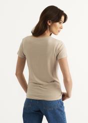 Beżowy T-shirt damski z wilgą TSHDT-0090-80(W22)-05