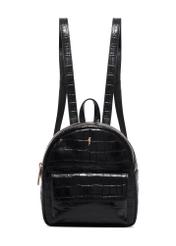 Black women's crocodile-effect leather backpack TORES-1323-9G(Z26), front view, on a white background.