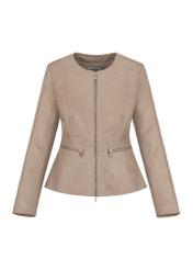 Beige waisted leather jacket for women KURDS-0484-1368(W24)-03