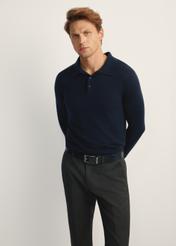 Navy blue men's wool and silk sweater SWEMT-0184-68(Z25), front view of the product on the model, half of the silhouette visible.