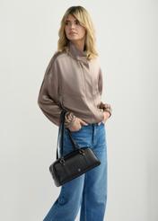 Black shoulder bag TOREC-1233-9G(W26), front view of the product on the model's silhouette.