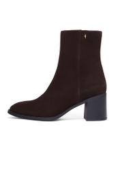 Brown suede high heel ankle boots BUTYD-1101-1I(Z26), side product view on white background.