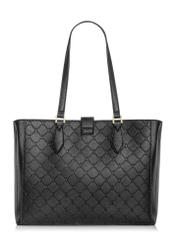 Black women's handbag with monogram TOREC-0831A-98(Z25) - product view from the back on a white background.