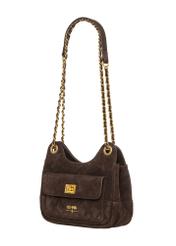 Brown suede small women's handbag TORES-1409-1I(Z26), product view of the center on a white background.