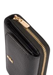 Small black leather women's wallet PORES-0802R-9I(W26), close-up of the product detail on a white background.