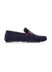 Navy blue leather moccasins for men BUTYM-0428-69(W24)-01