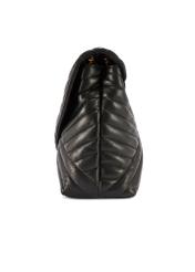 Black leather women's handbag with quilting TORES-1286-99(W26), product view from the side on a white background.