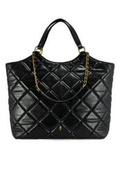 Black quilted women's handbag TOREC-1057-99(Z25), product view from the front on a white background.