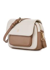 Cream leather women's messenger bag TORES-1274-0B(W26) - diagonal product view on a white background.
