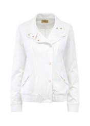 Cream women's sweatshirt with a stand-up collar BLZDT-0106-12(Z24)-02