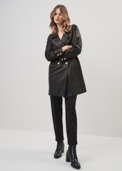 Women's leather jacket in the form of a coat KURDS-0443-1313(Z24)-02