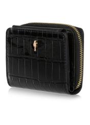 Small black croco women's wallet POREC-0352A-9G(Z26), diagonal product view on white background.